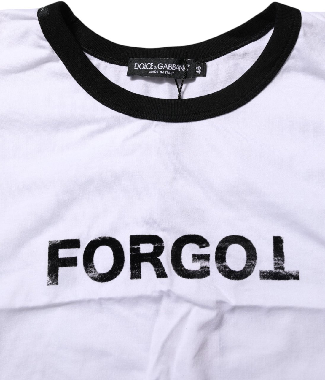 Dolce & Gabbana White Graphic Print Crew Neck Cropped T-shirt Zwart
