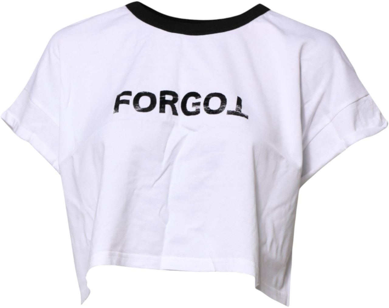 Dolce & Gabbana White Graphic Print Crew Neck Cropped T-shirt Zwart