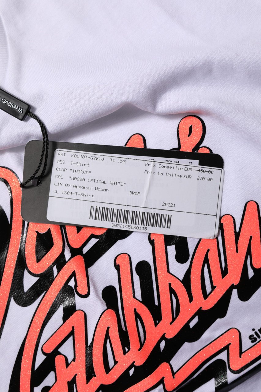 Dolce & Gabbana White Cotton Graphic Print Crew Neck T-shirt Wit