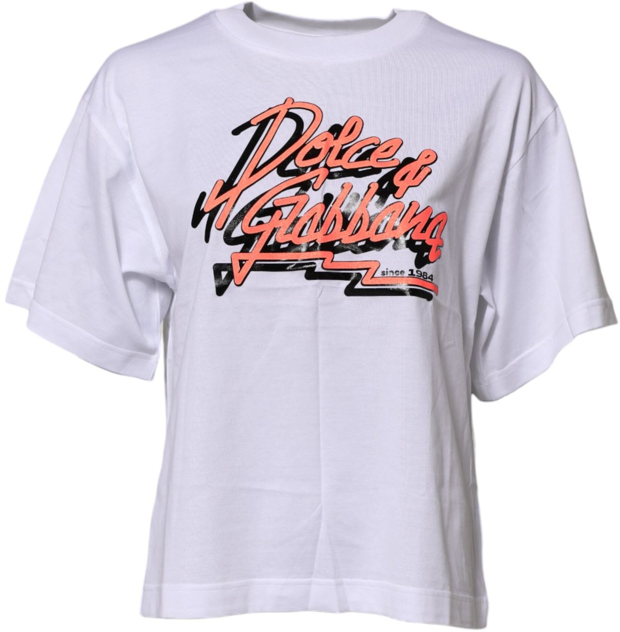 Dolce & Gabbana White Cotton Graphic Print Crew Neck T-shirt Wit