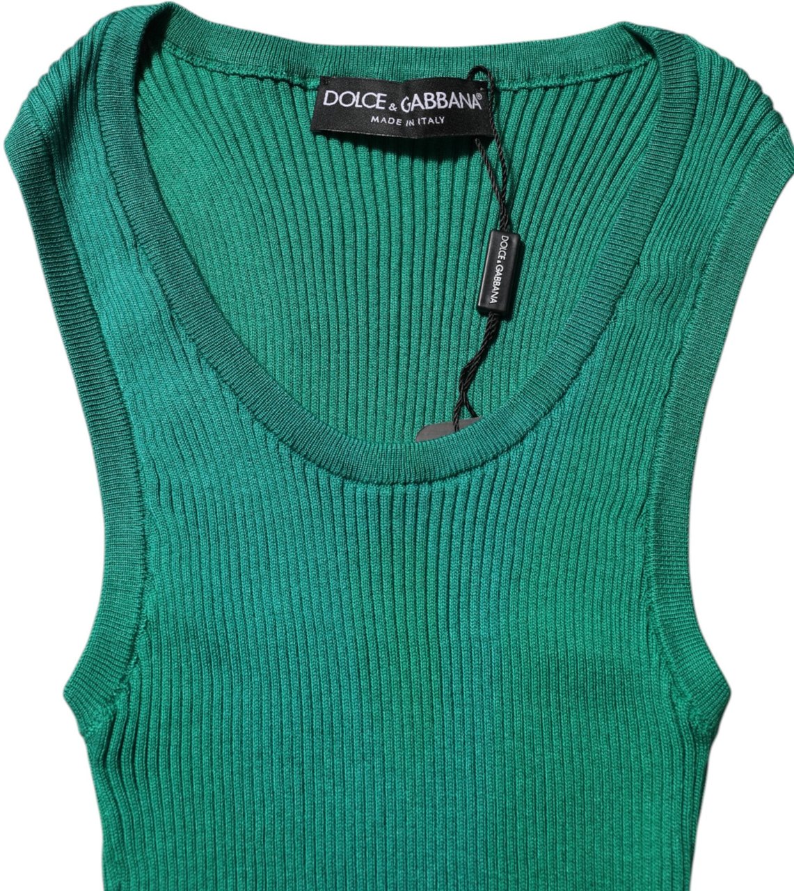 Dolce & Gabbana Green Silk Sleeveless Round Neck Tank Top Groen