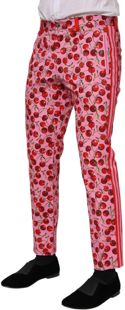 Dolce & Gabbana Pink Cherry Print Cotton Dress Pants Roze