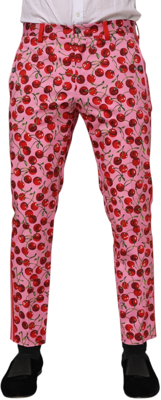Dolce & Gabbana Pink Cherry Print Cotton Dress Pants Roze