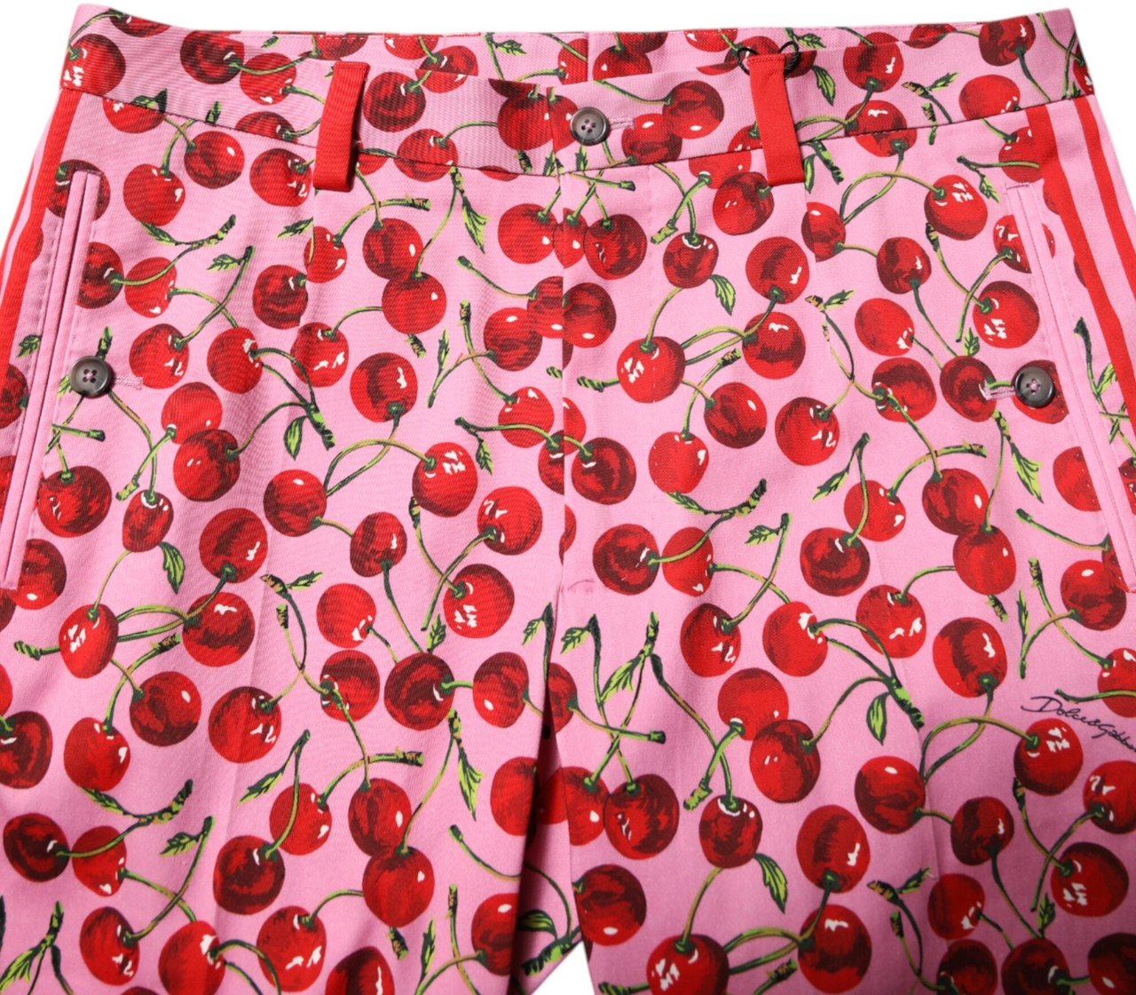 Dolce & Gabbana Pink Cherry Print Cotton Dress Pants Roze