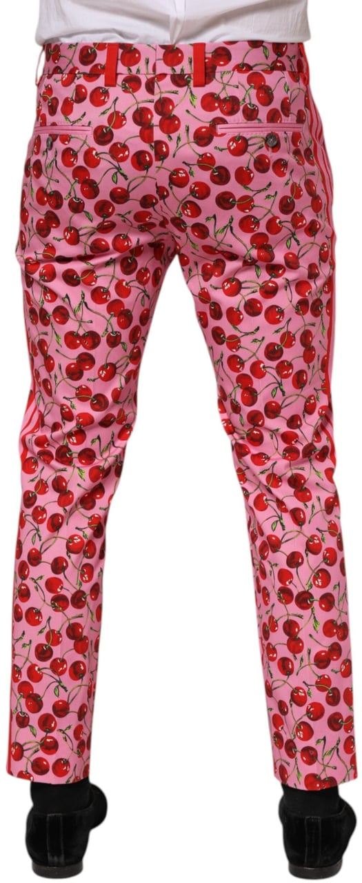 Dolce & Gabbana Pink Cherry Print Cotton Dress Pants Roze