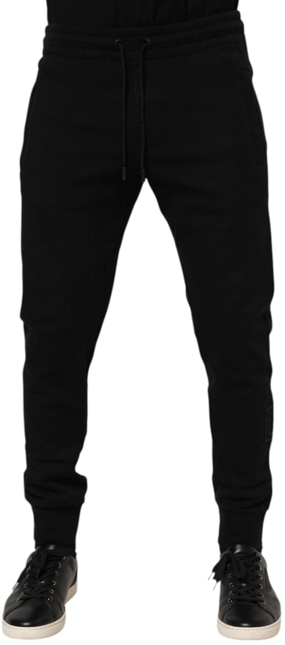 Dolce & Gabbana Black Cotton Men Jogger Sweatpants Pants Zwart