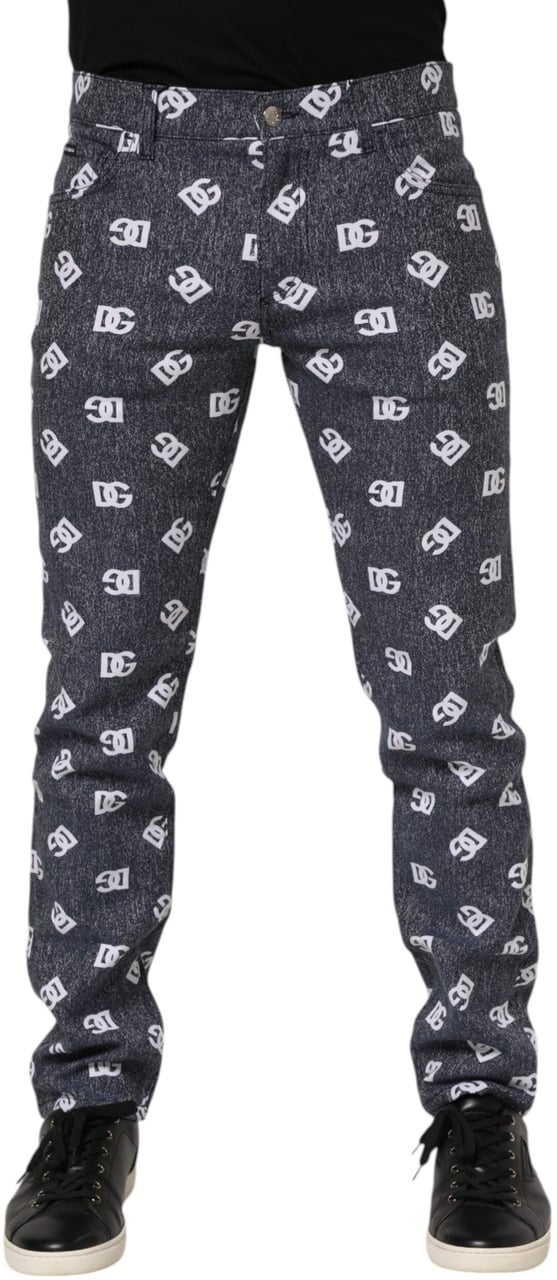 Dolce & Gabbana Dark Gray Logo Cotton Skinny Slim Denim Jeans Grijs