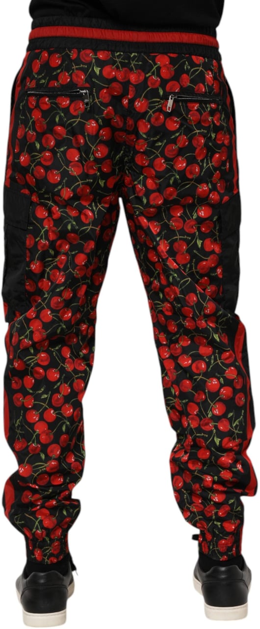 Dolce & Gabbana Black Red Cherry Print Men Sweatpants Pants Zwart