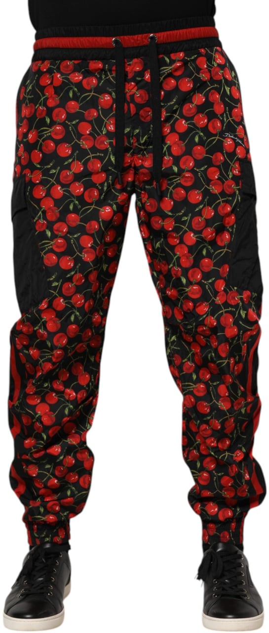 Dolce & Gabbana Black Red Cherry Print Men Sweatpants Pants Zwart