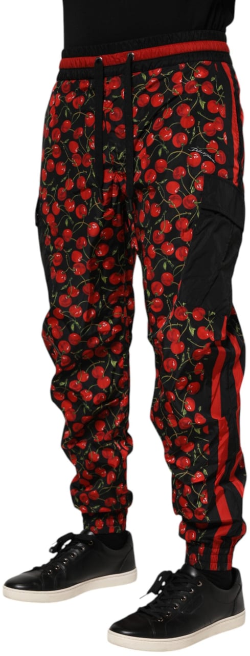 Dolce & Gabbana Black Red Cherry Print Men Sweatpants Pants Zwart