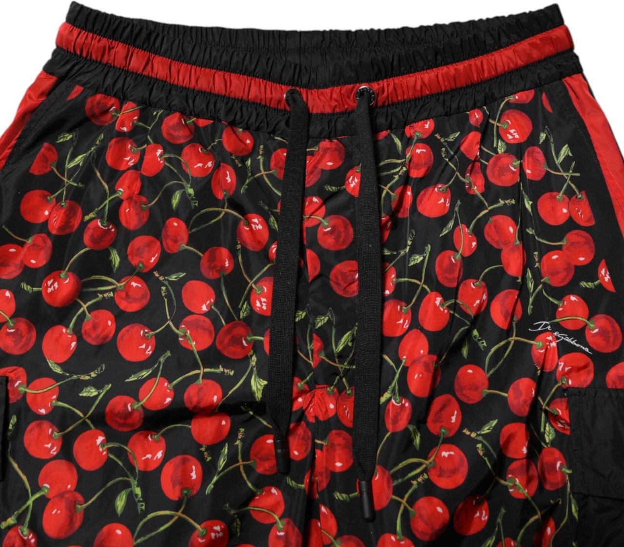 Dolce & Gabbana Black Red Cherry Print Men Sweatpants Pants Zwart