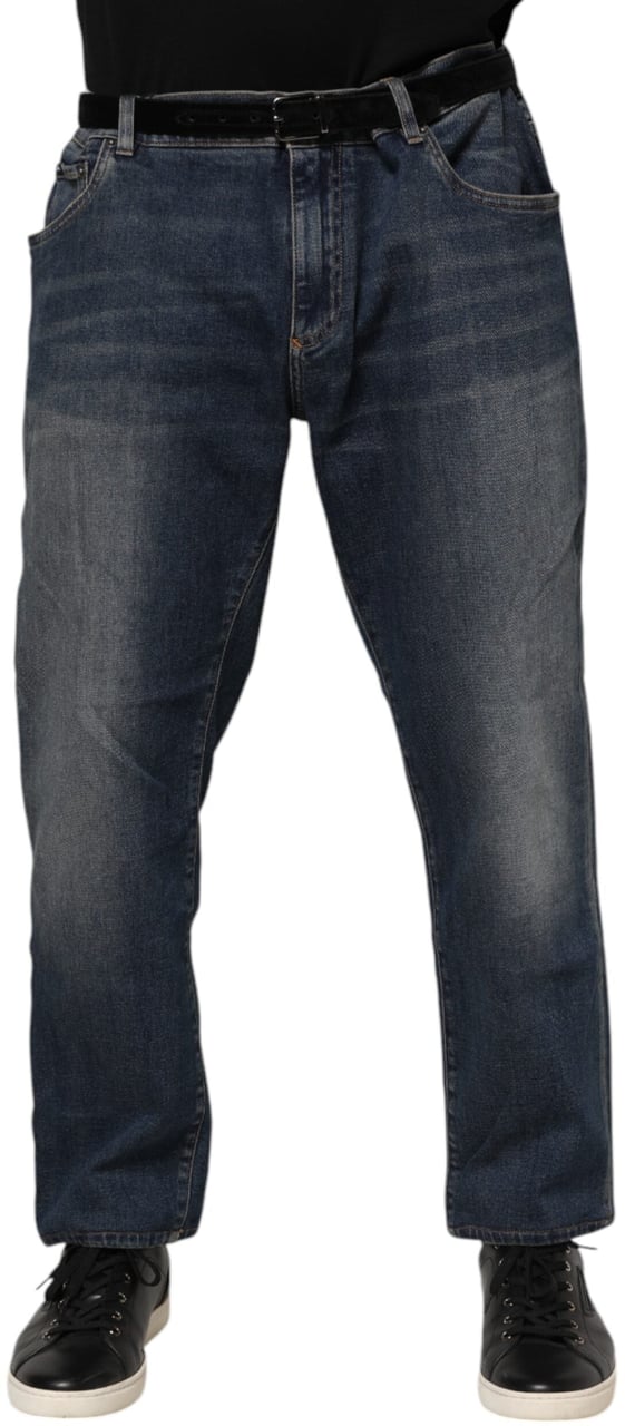 Dolce & Gabbana Blue Cotton Logo Plaque Slim Denim Jeans Divers