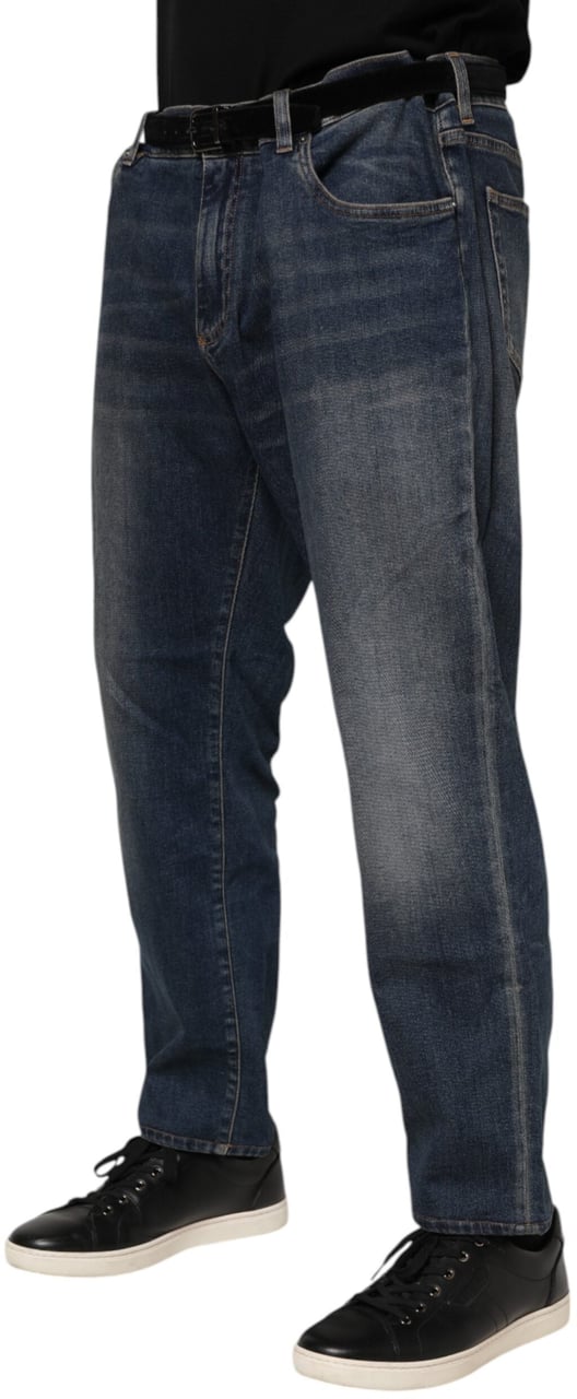 Dolce & Gabbana Blue Cotton Logo Plaque Slim Denim Jeans Divers