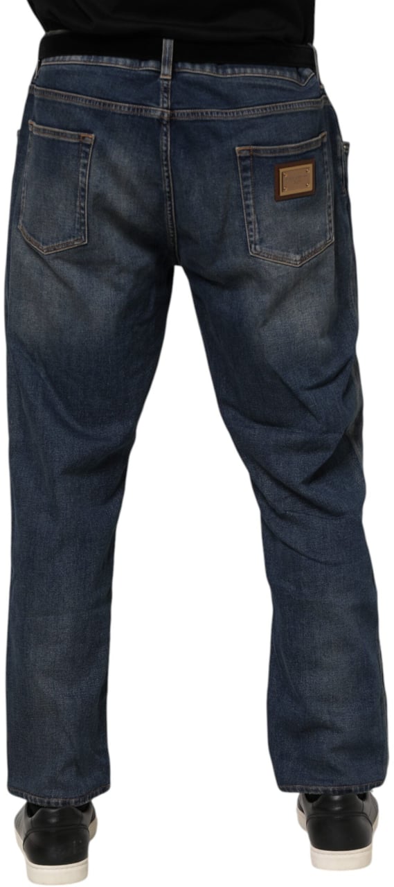 Dolce & Gabbana Blue Cotton Logo Plaque Slim Denim Jeans Divers