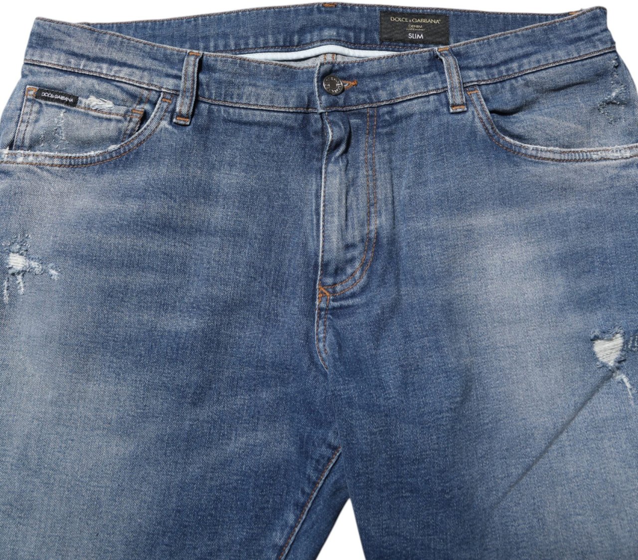 Dolce & Gabbana Blue Washed Cotton Logo Plaque Denim Jeans Grijs