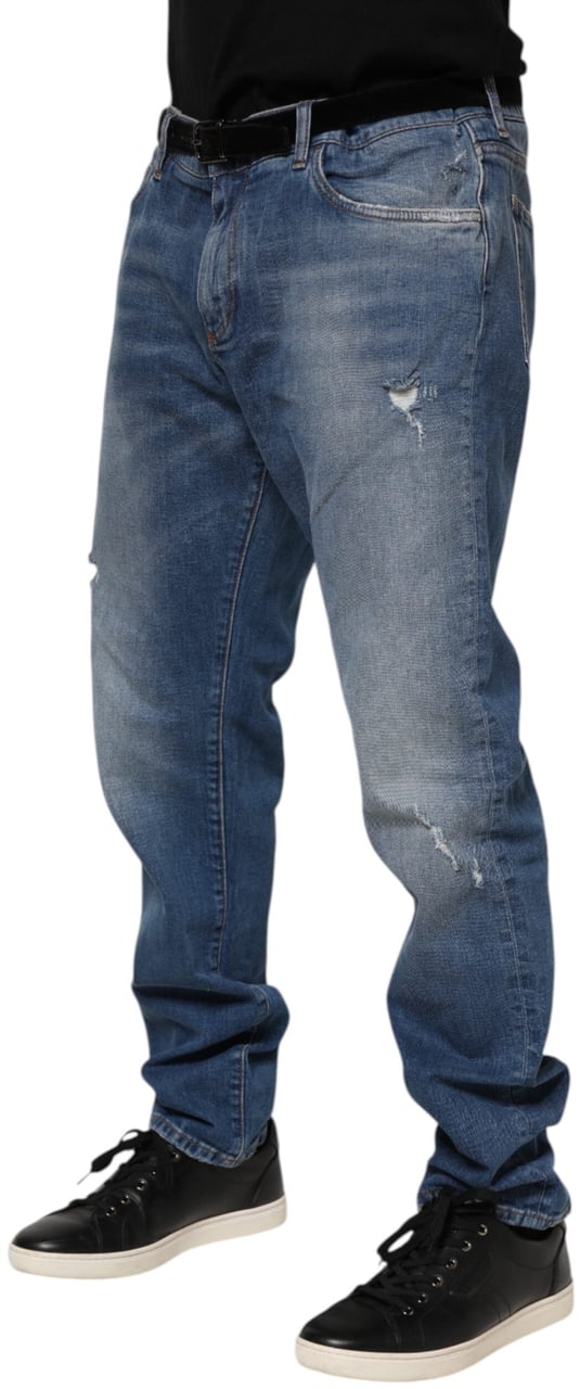 Dolce & Gabbana Blue Washed Cotton Logo Plaque Denim Jeans Grijs