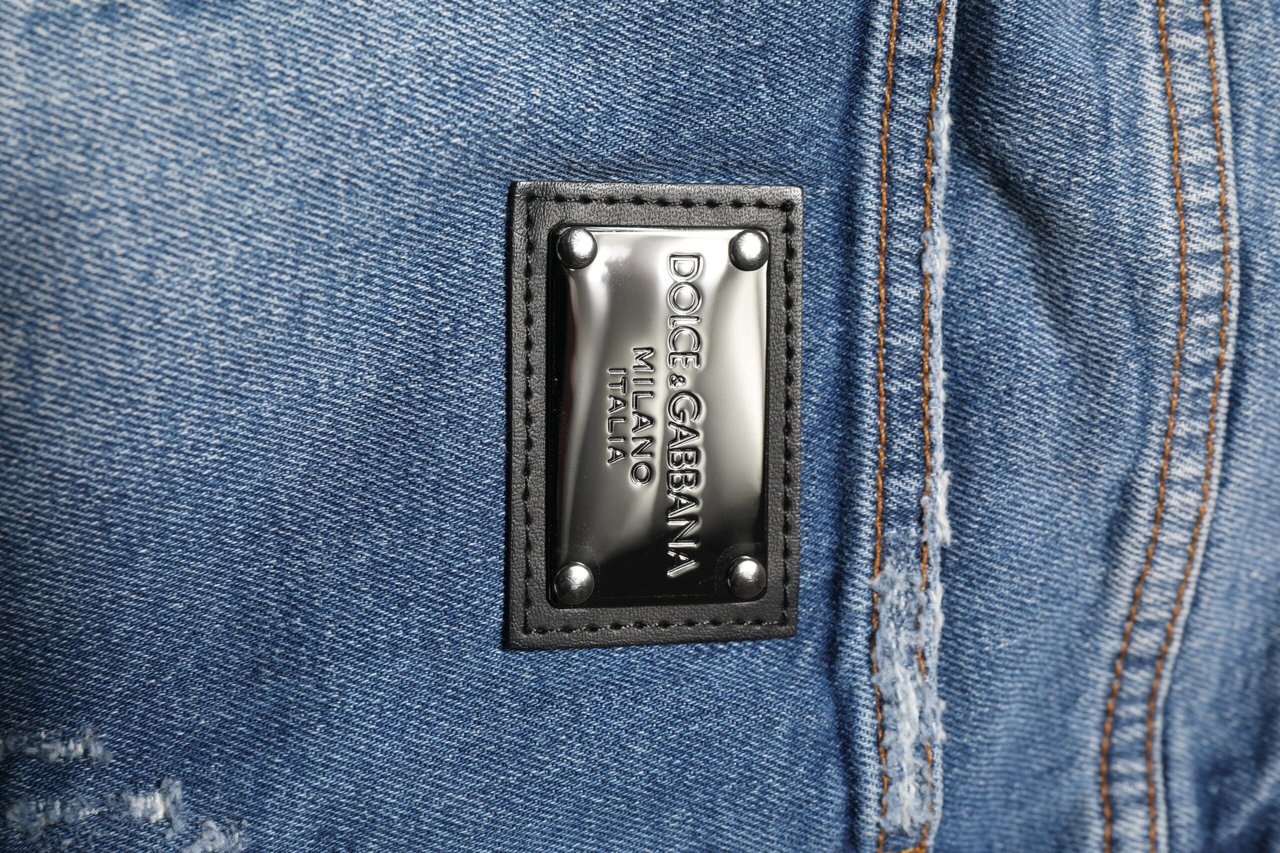 Dolce & Gabbana Blue Washed Cotton Logo Plaque Denim Jeans Grijs