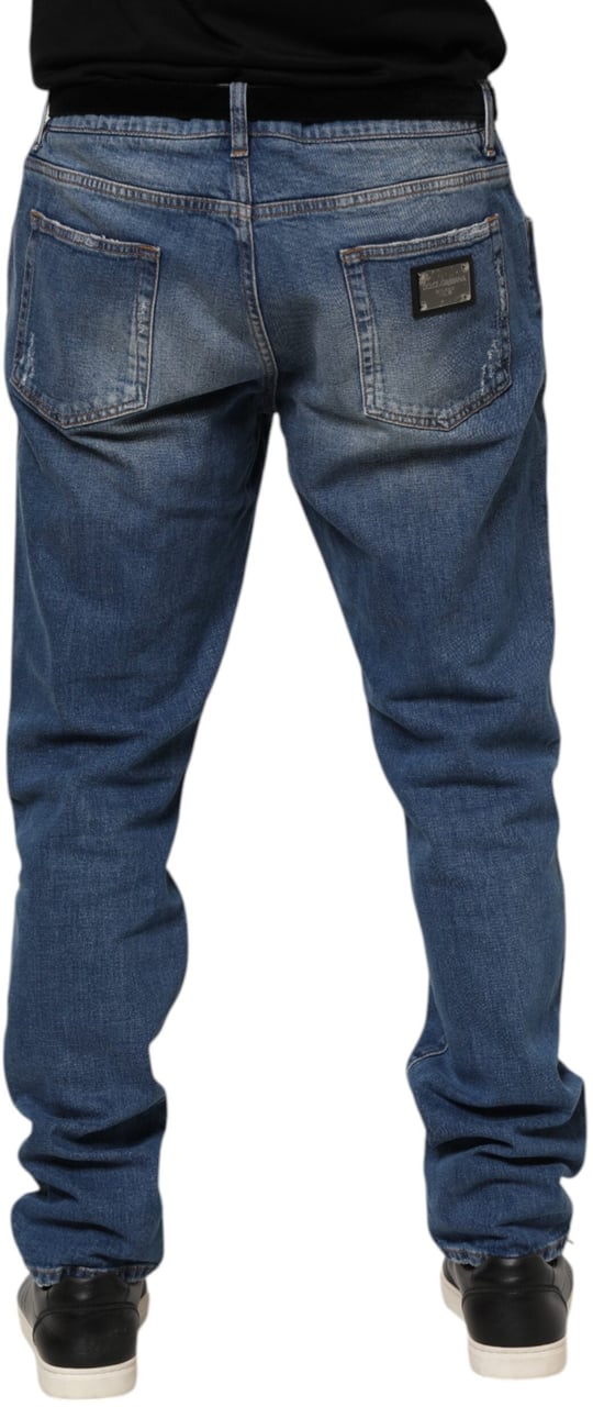 Dolce & Gabbana Blue Washed Cotton Logo Plaque Denim Jeans Grijs