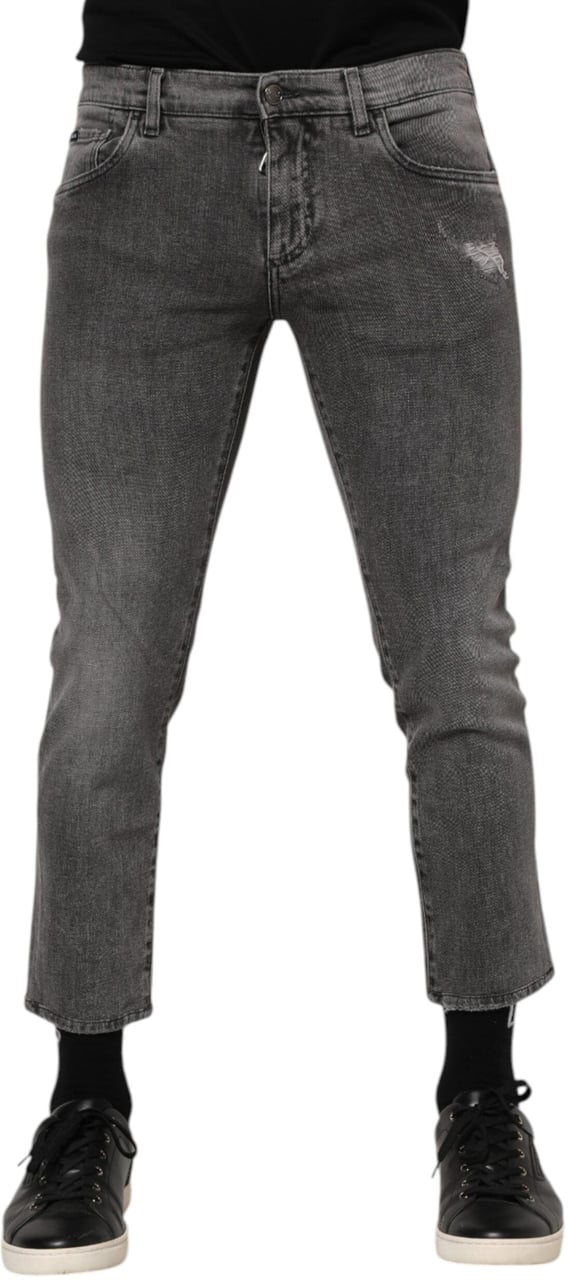 Dolce & Gabbana Gray Cotton Logo Plaque Men Denim Jeans Grijs