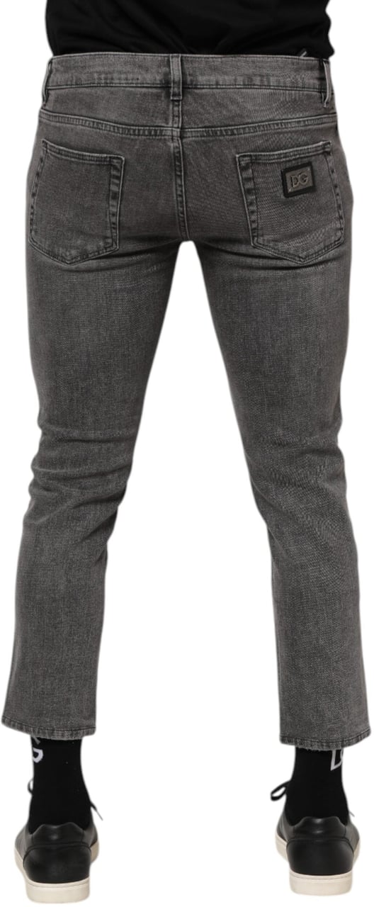 Dolce & Gabbana Gray Cotton Logo Plaque Men Denim Jeans Grijs