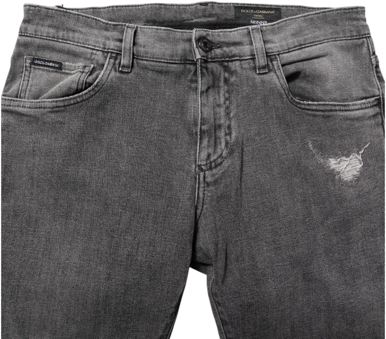 Dolce & Gabbana Gray Cotton Logo Plaque Men Denim Jeans Grijs