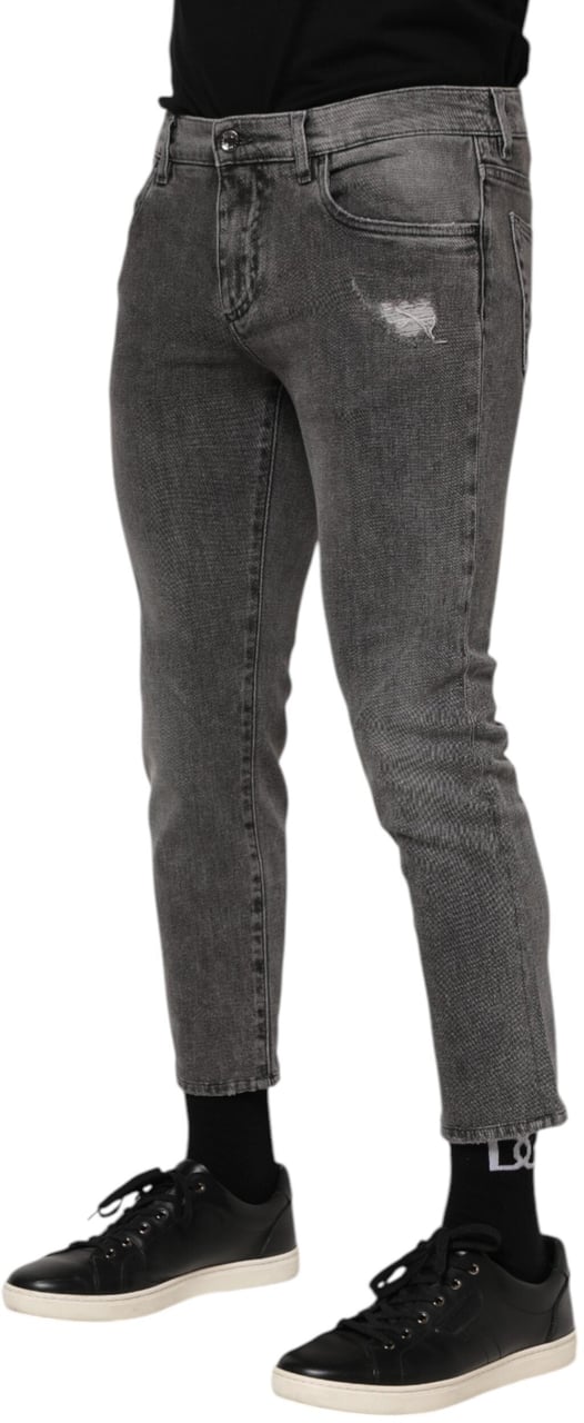 Dolce & Gabbana Gray Cotton Logo Plaque Men Denim Jeans Grijs