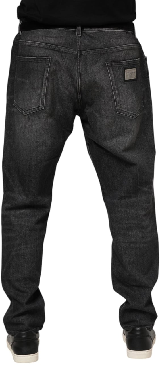 Dolce & Gabbana Gray Washed Cotton Loose Denim Jeans Grijs