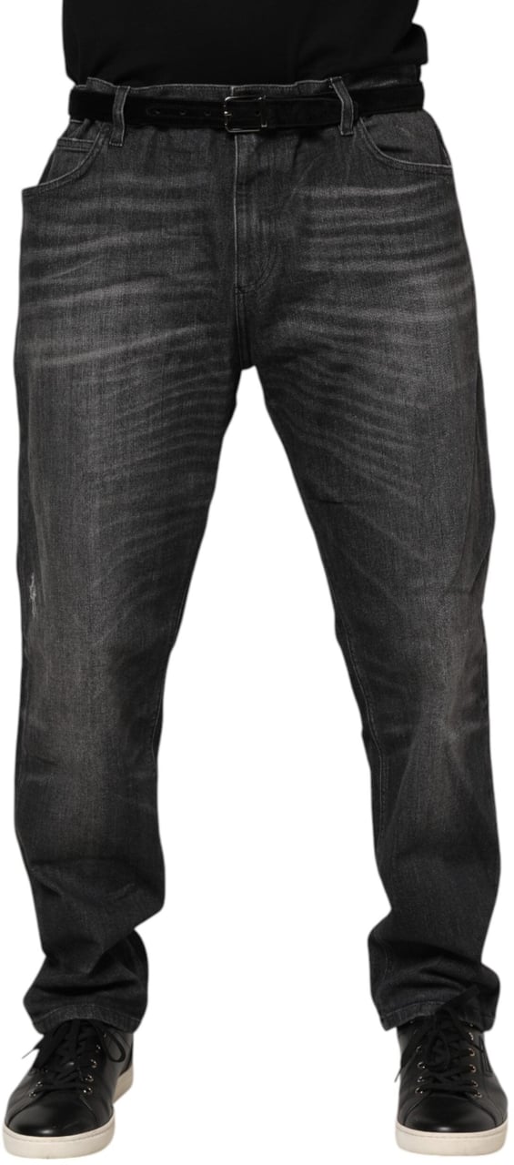 Dolce & Gabbana Gray Washed Cotton Loose Denim Jeans Grijs