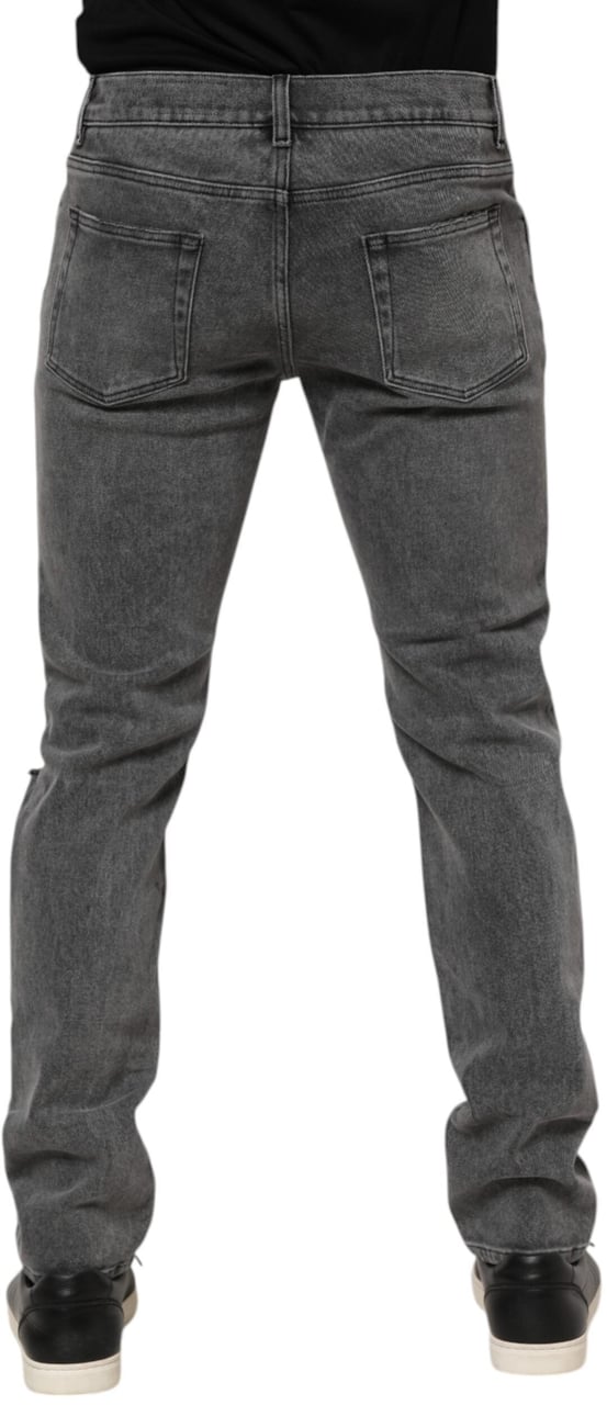 Dolce & Gabbana Gray Cotton Logo Plaque Denim Jeans Geel