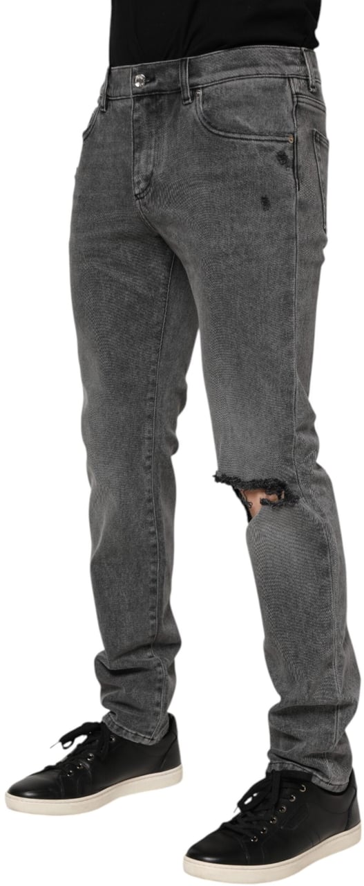 Dolce & Gabbana Gray Cotton Logo Plaque Denim Jeans Geel