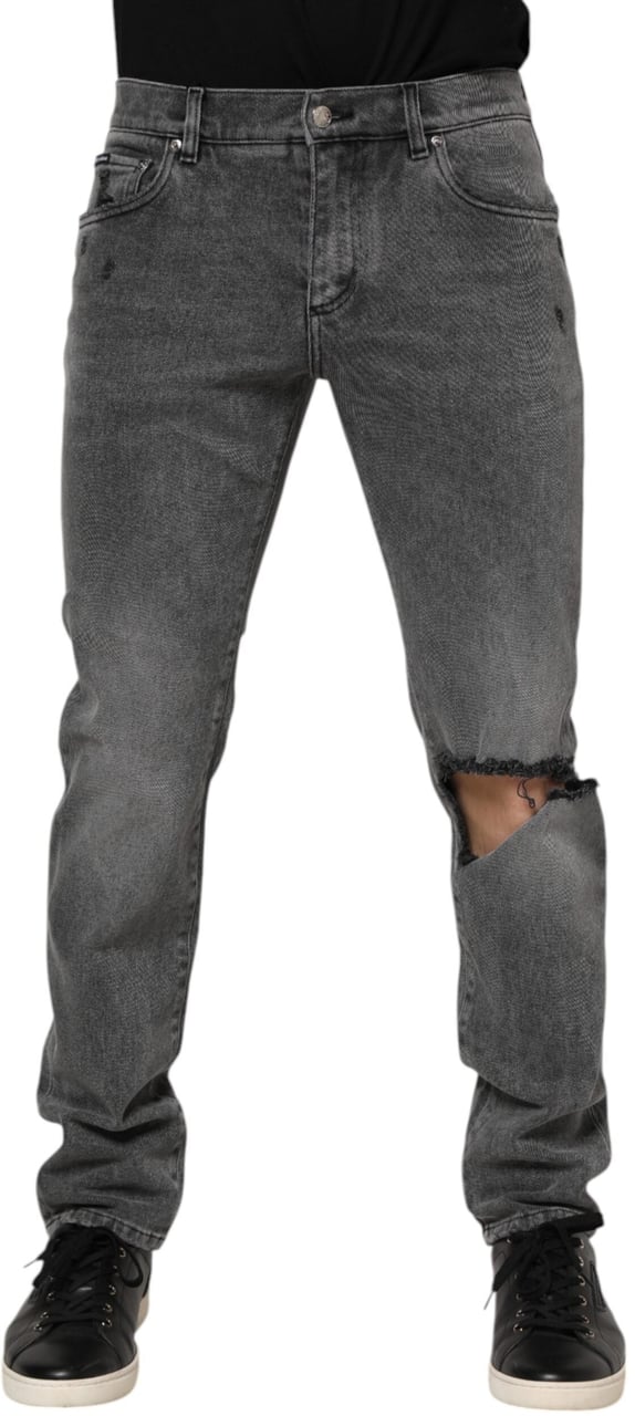 Dolce & Gabbana Gray Cotton Logo Plaque Denim Jeans Geel