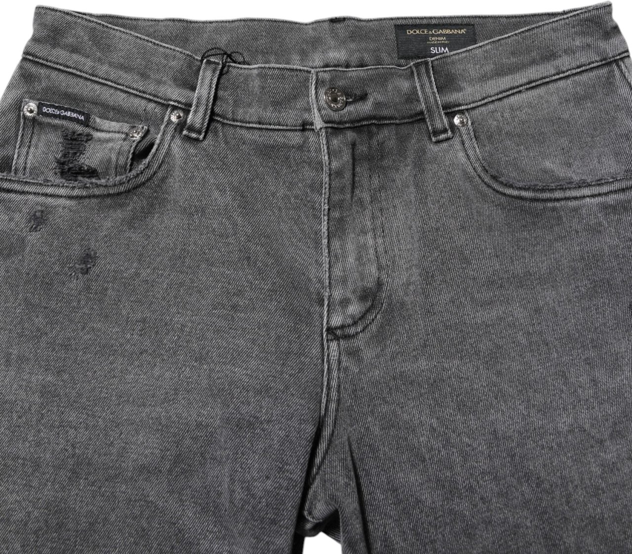 Dolce & Gabbana Gray Cotton Logo Plaque Denim Jeans Geel