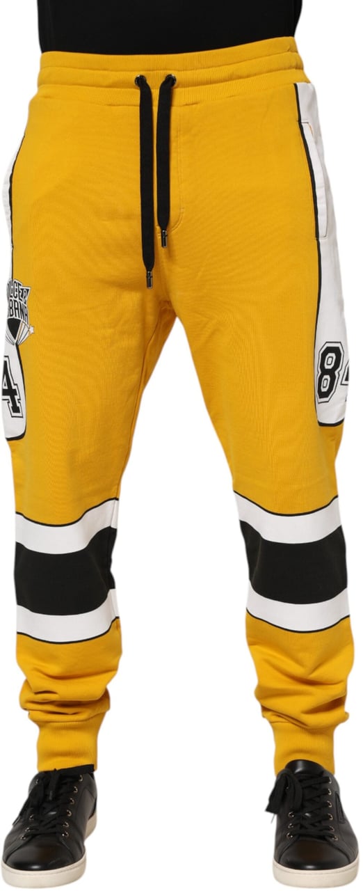 Dolce & Gabbana Yellow Print Cotton Drawstring Jogger Pants Geel