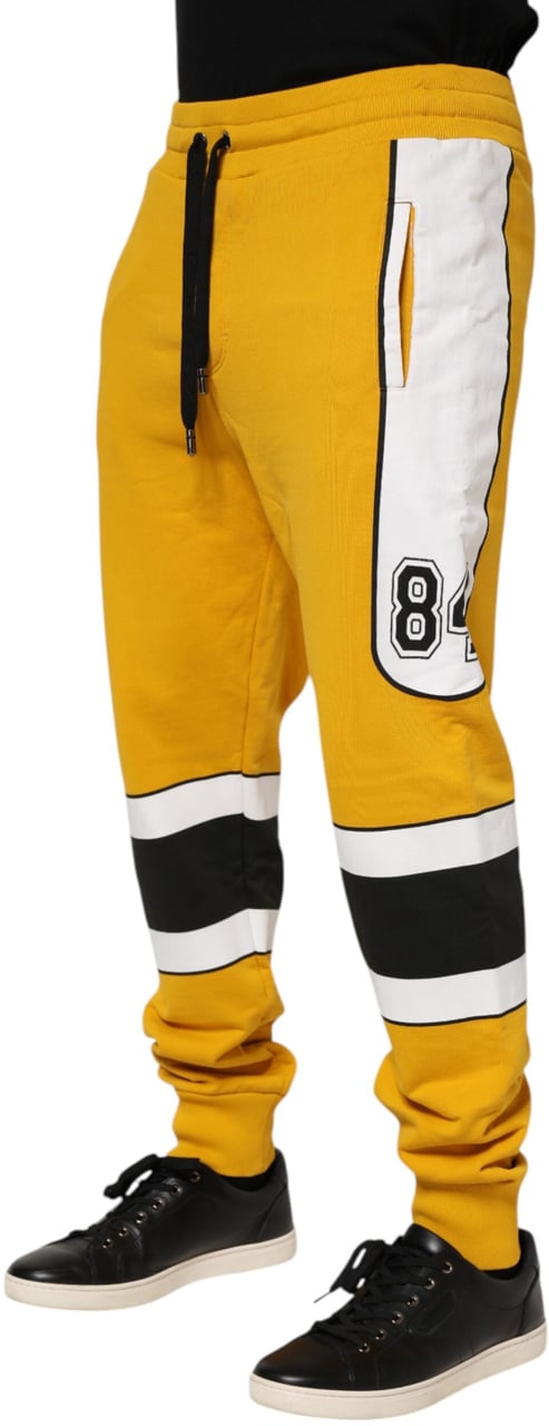 Dolce & Gabbana Yellow Print Cotton Drawstring Jogger Pants Geel