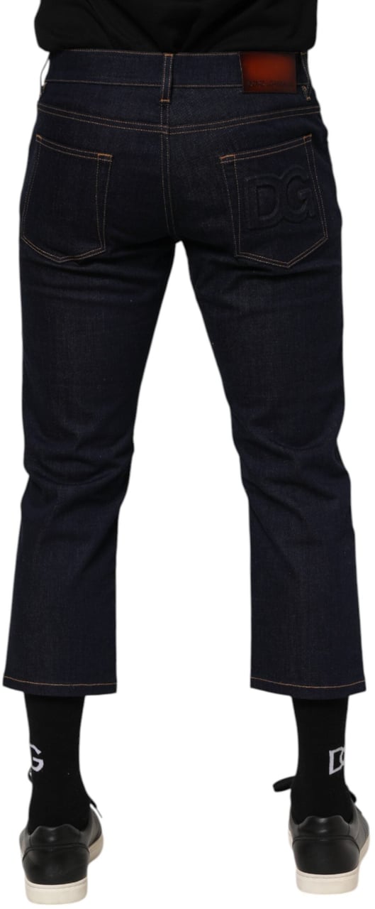 Dolce & Gabbana Dark Blue Cotton Logo Slim Fit Men Denim Jeans Blauw