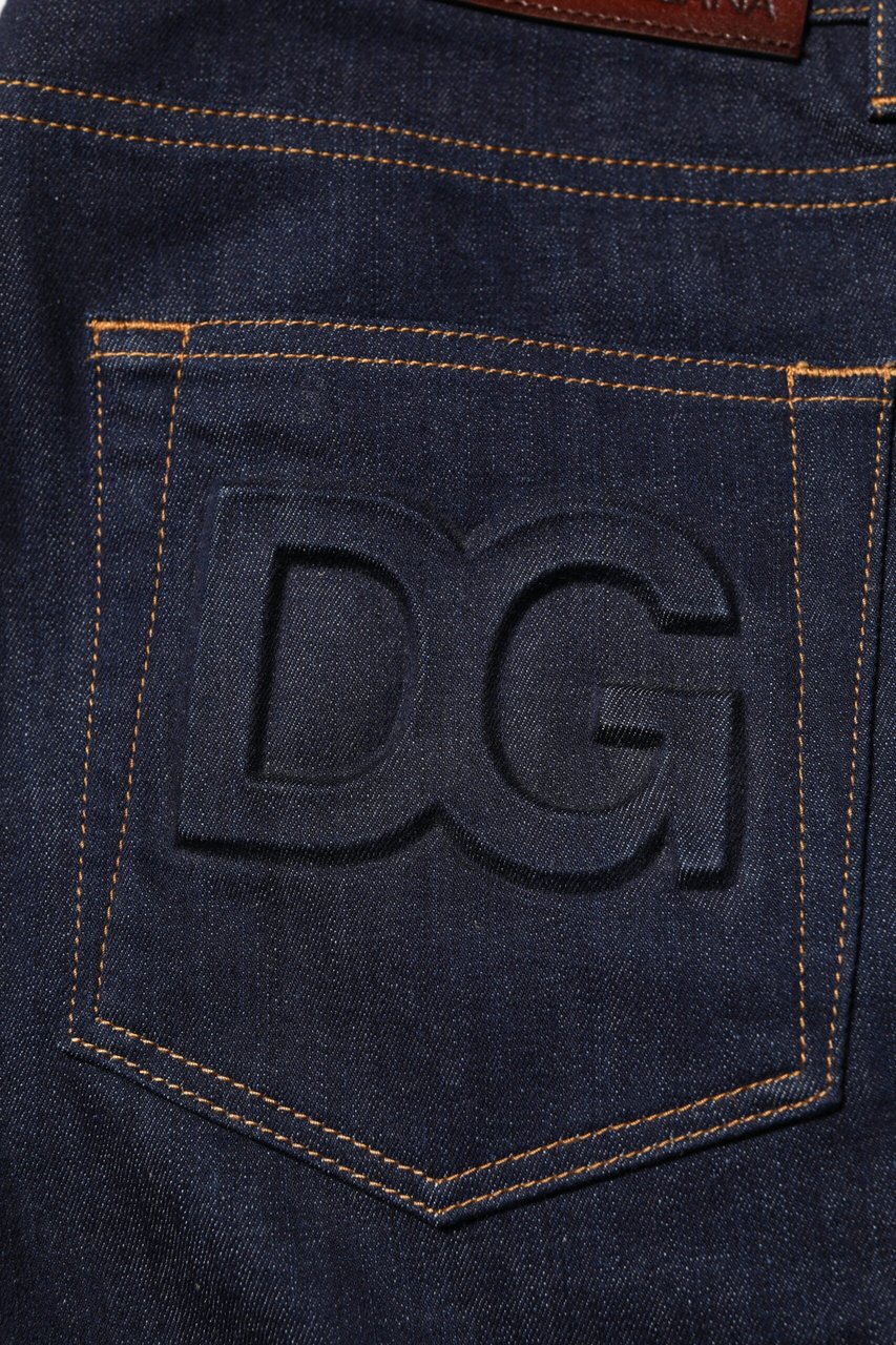 Dolce & Gabbana Dark Blue Cotton Logo Slim Fit Men Denim Jeans Blauw