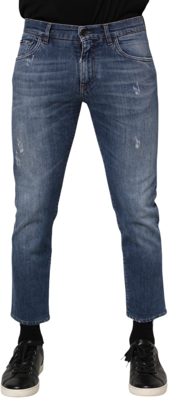 Dolce & Gabbana Blue Cotton Logo Plaque Denim Jeans Blauw