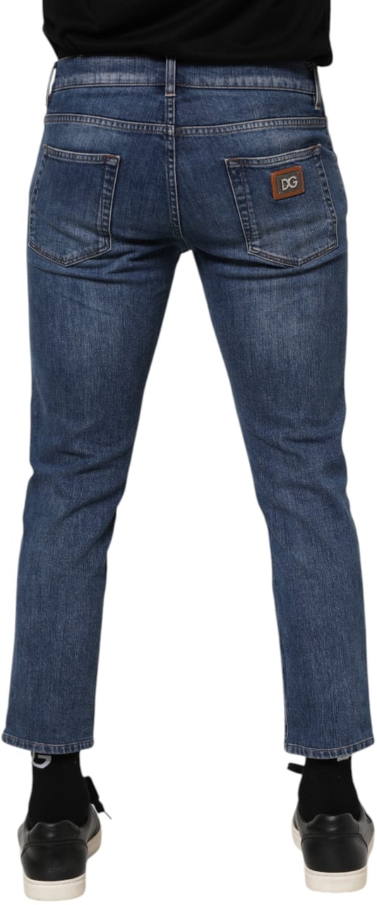 Dolce & Gabbana Blue Cotton Logo Plaque Denim Jeans Blauw