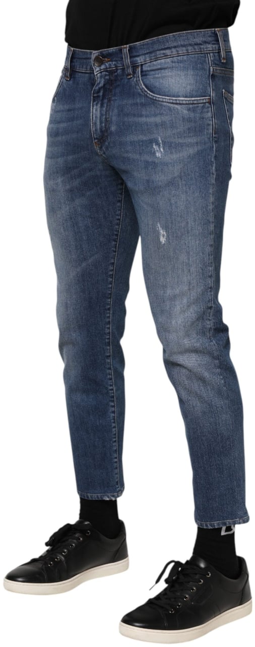 Dolce & Gabbana Blue Cotton Logo Plaque Denim Jeans Blauw