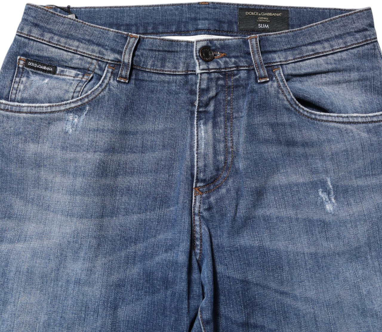 Dolce & Gabbana Blue Cotton Logo Plaque Denim Jeans Blauw
