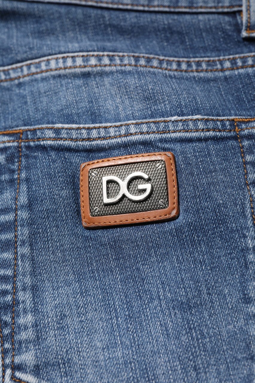 Dolce & Gabbana Blue Cotton Logo Plaque Denim Jeans Blauw