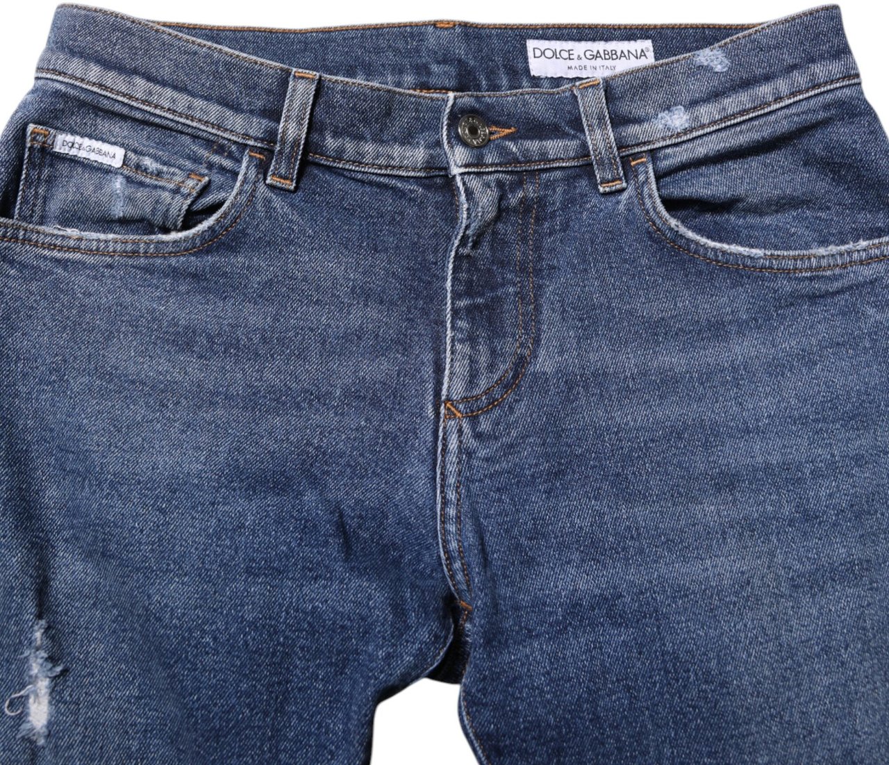Dolce & Gabbana Blue Cotton Logo Plaque Skinny Men Denim Jeans Blauw