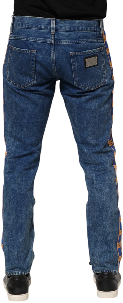 Dolce & Gabbana Blue Cotton Logo Plaque Denim Jeans Blauw