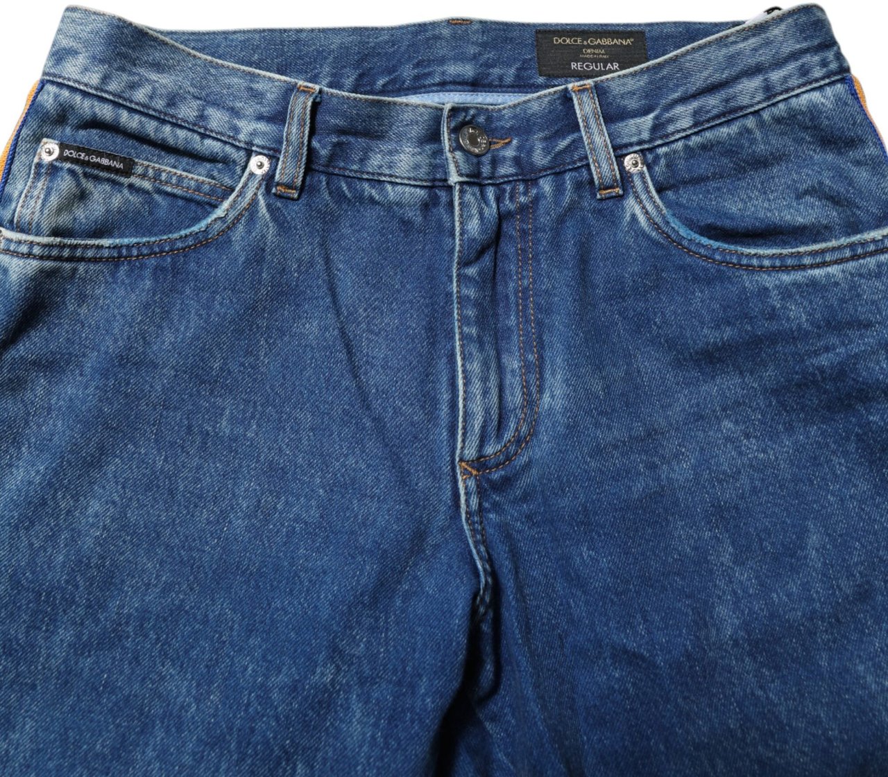 Dolce & Gabbana Blue Cotton Logo Plaque Denim Jeans Blauw