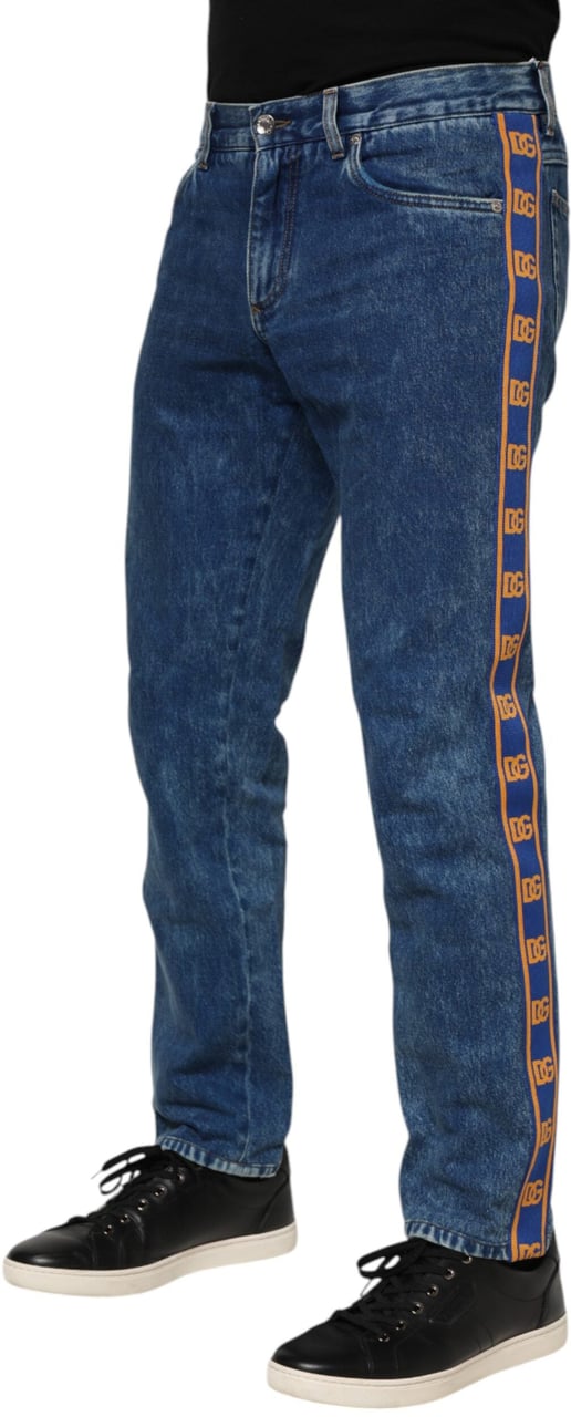 Dolce & Gabbana Blue Cotton Logo Plaque Denim Jeans Blauw