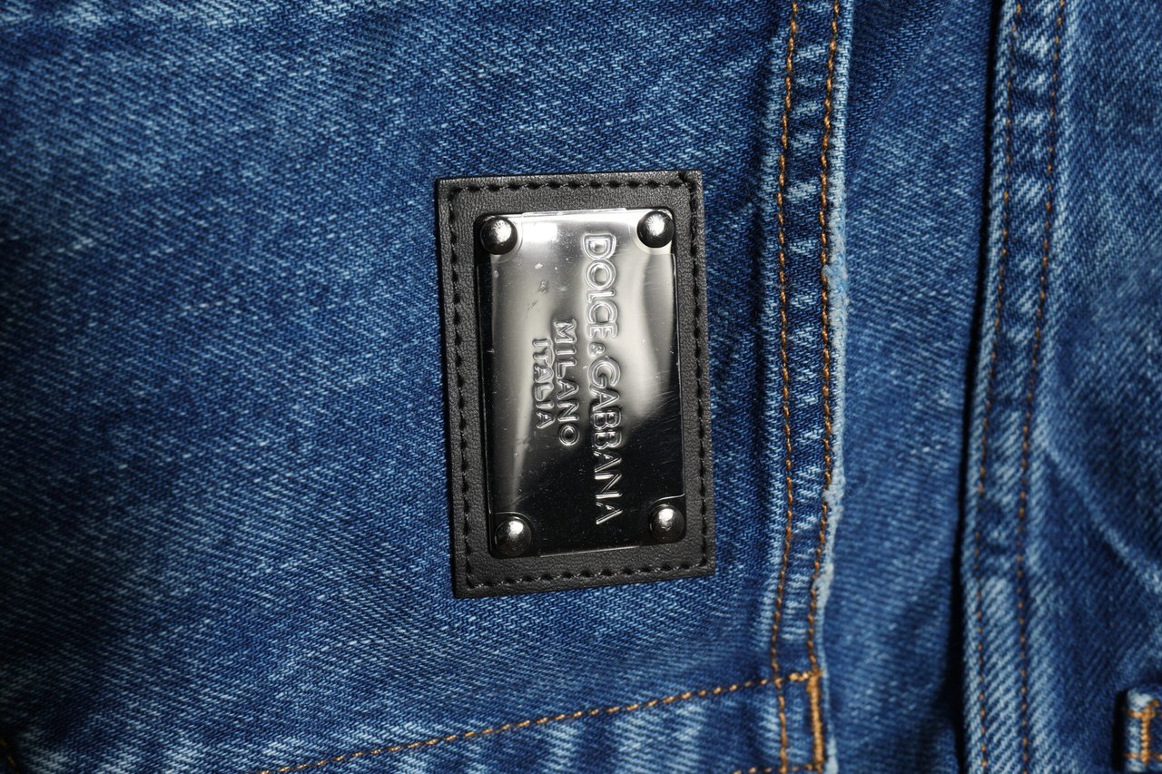 Dolce & Gabbana Blue Cotton Logo Plaque Denim Jeans Blauw