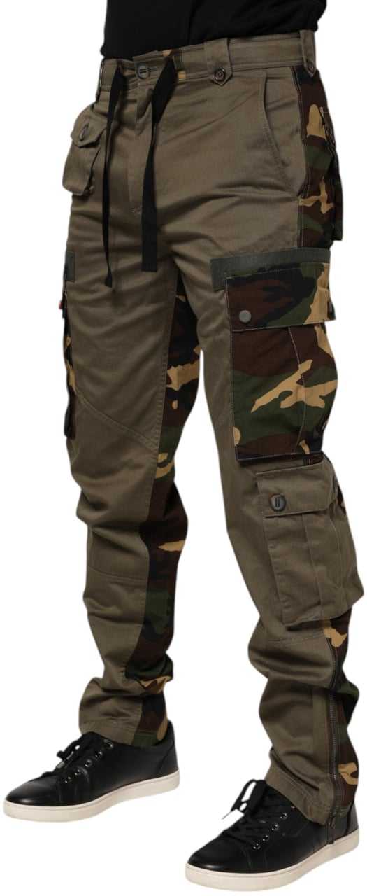 Dolce & Gabbana Brown Cotton Camouflage Cargo Pants Zwart