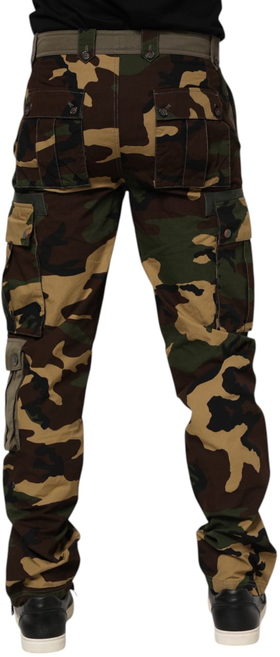 Dolce & Gabbana Brown Cotton Camouflage Cargo Pants Zwart