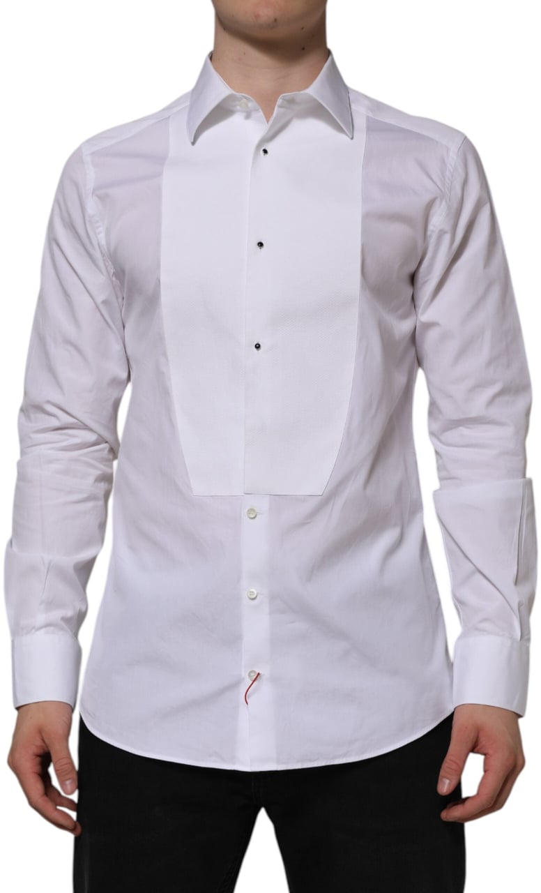 Dolce & Gabbana White Bib Cotton Poplin GOLD Formal Shirt Wit