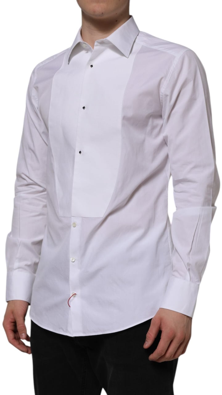 Dolce & Gabbana White Bib Cotton Poplin GOLD Formal Shirt Wit